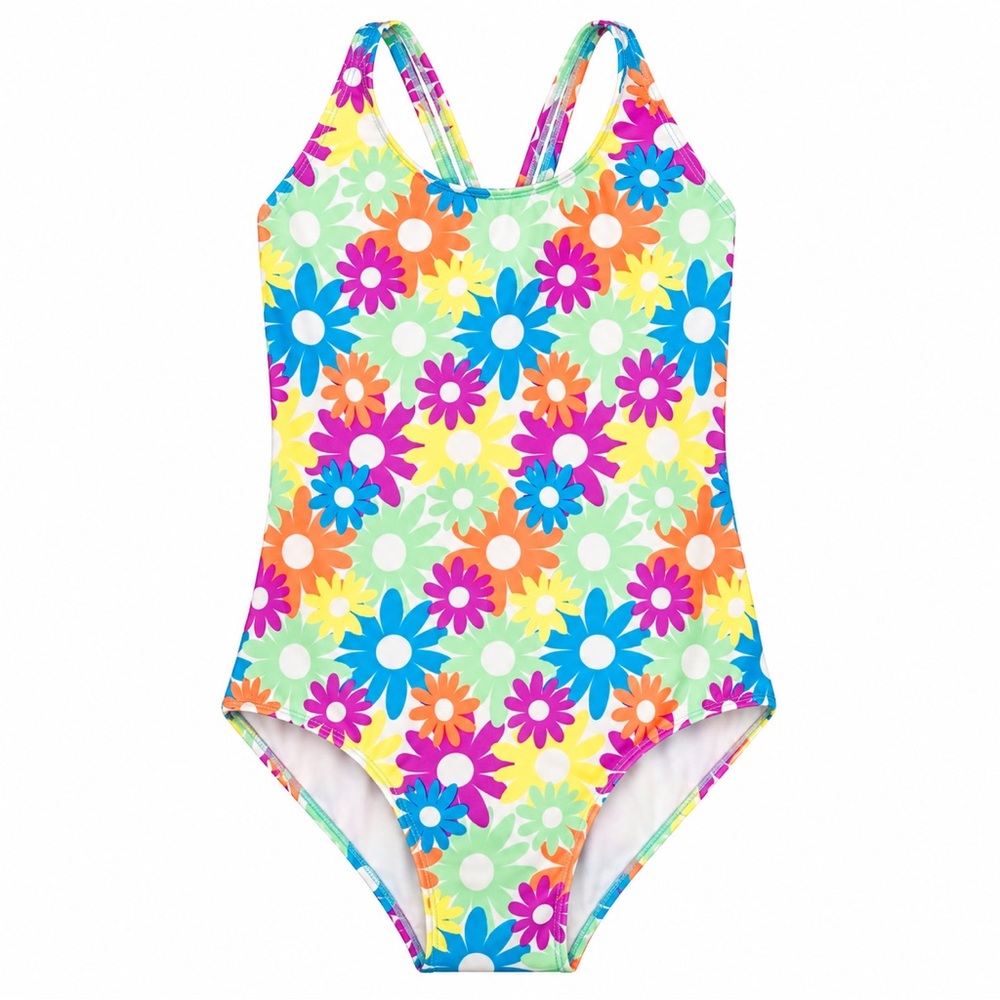 Girls' Bright Floral One-Piece Swimsuit - Multicolor